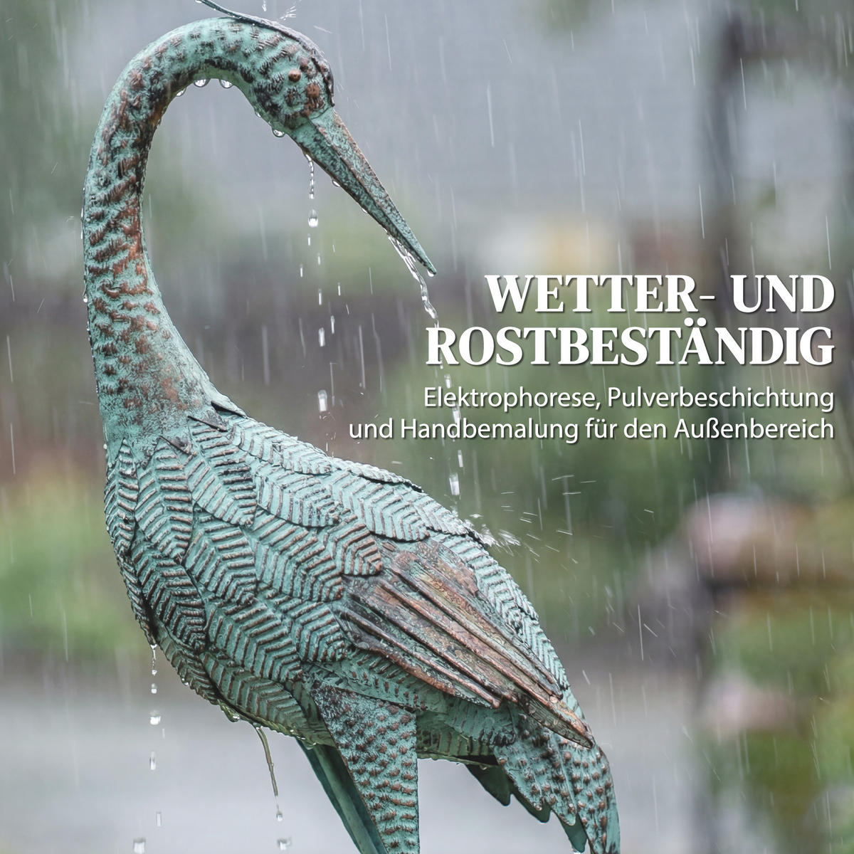 GARTENSTATUE Reiher aus Metall Grün Bronze - Grün, Metall (20/88/27cm) - Outsunny