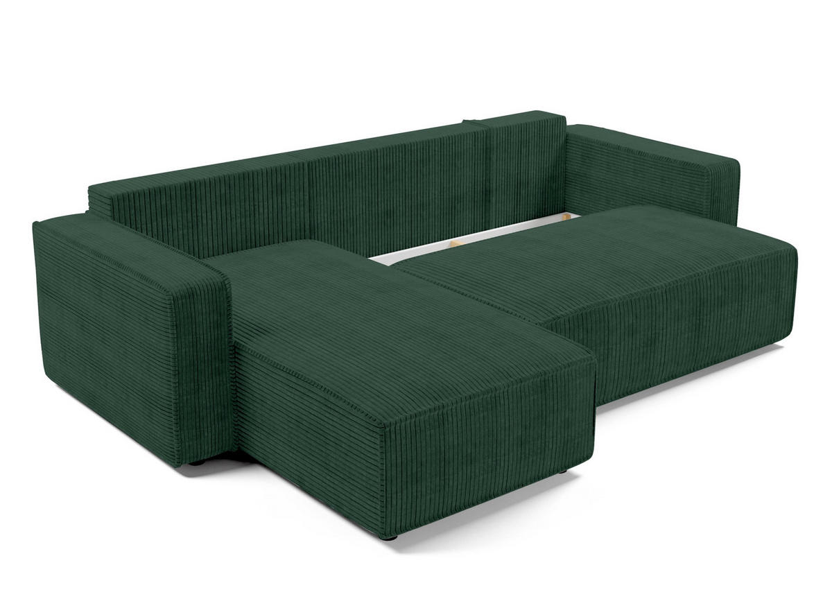 ECKSOFA L Form Aydin Grün 258/169/85 cm Cord Universal mit Schlaffunktion - Dunkelgrün/Schwarz, Kunststoff/Textil (258/169cm) - AX Living