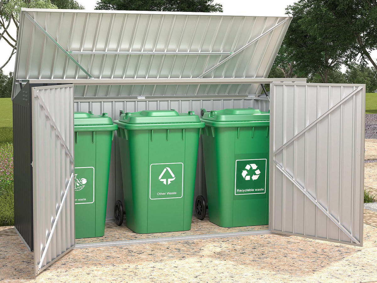 MÜLLTONNENBOX - 235cm x 97cm - Stahl - anthrazitgrau - ILARIO - Anthrazit, Metall (235/112/97cm) - Vente-Unique