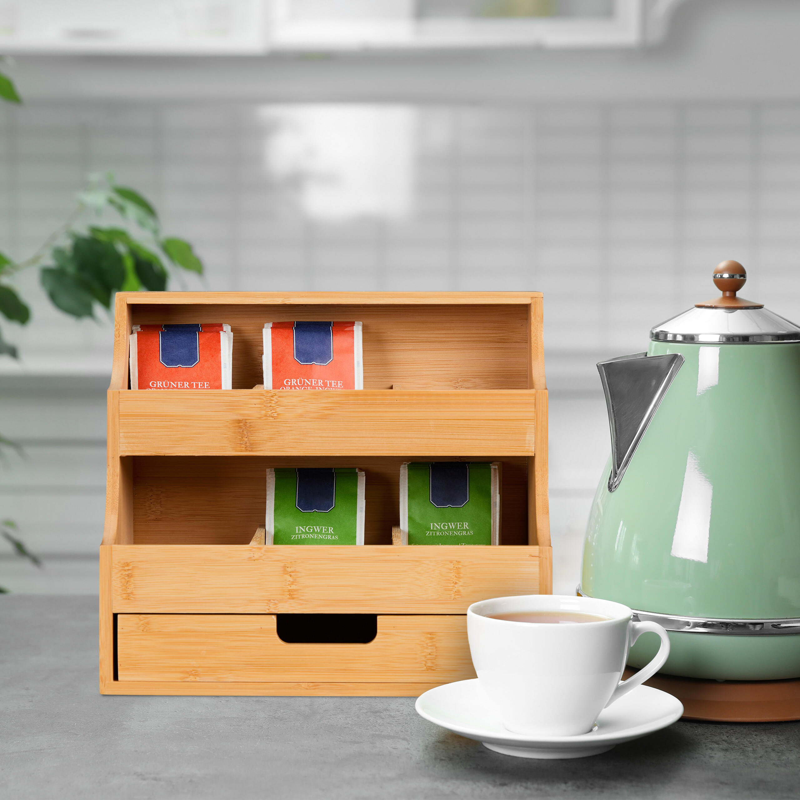 TEE-ORGANIZER - Hellbraun, Holz (27/24/17cm) - Relaxdays