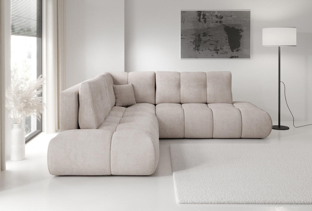 ECKSOFA DUCA II L-S Beige Chenille mit Schlaffunktion - Beige, Holz (266.5/266.5cm) - MASSENO