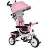 6-IN-1 Dreirad mit Schubstange, Kinderdreirad mit abnehmbarem Sonnendach Rosa - Rosa, Metall (95/50/106cm) - HOMCOM