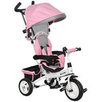 6-IN-1 Dreirad mit Schubstange, Kinderdreirad mit abnehmbarem Sonnendach Rosa - Rosa, Metall (95/50/106cm) - HOMCOM
