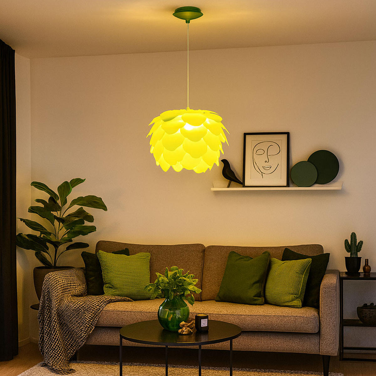 HÄNGELEUCHTE Stahl Grün Blätteroptik - Grün, Metall (42/42/110cm)