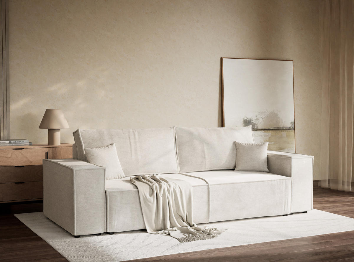 SOFA MIT SCHLAFFUNKTION Milos Beige grau Chenille-Stoff - Hellgrau/Schwarz, Holz/Holzwerkstoff (255/70/105cm) - Maison de Reve