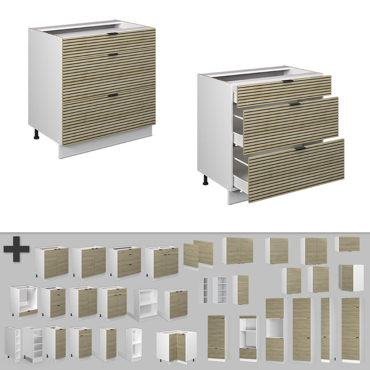 KÜCHENUNTERSCHRANK Fame-Line Eiche Paneel 80 cm mit 3 Schubladen, AP Eiche - Hellbraun/Eichefarben, Holzwerkstoff (80/82/60cm) - Vicco