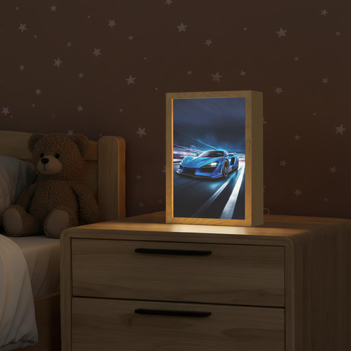 NACHTTISCHLAMPE Auto - Blau - Jungen - Kind 20x30 cm - Blau, Holzwerkstoff (8/20/30cm)