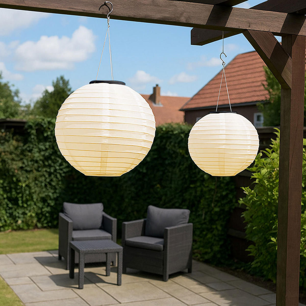 LED AUSSENHÄNGELEUCHTE Lampion Beige 2er Set - Beige, Metall (30/30/55cm) - Globo Lighting