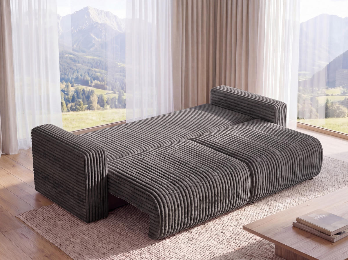 SOFA Kola mit Bettkasten und Schlaffunktion, Cordstoff - Grau, Holzwerkstoff (244/85/95cm) - 4ALL HOME