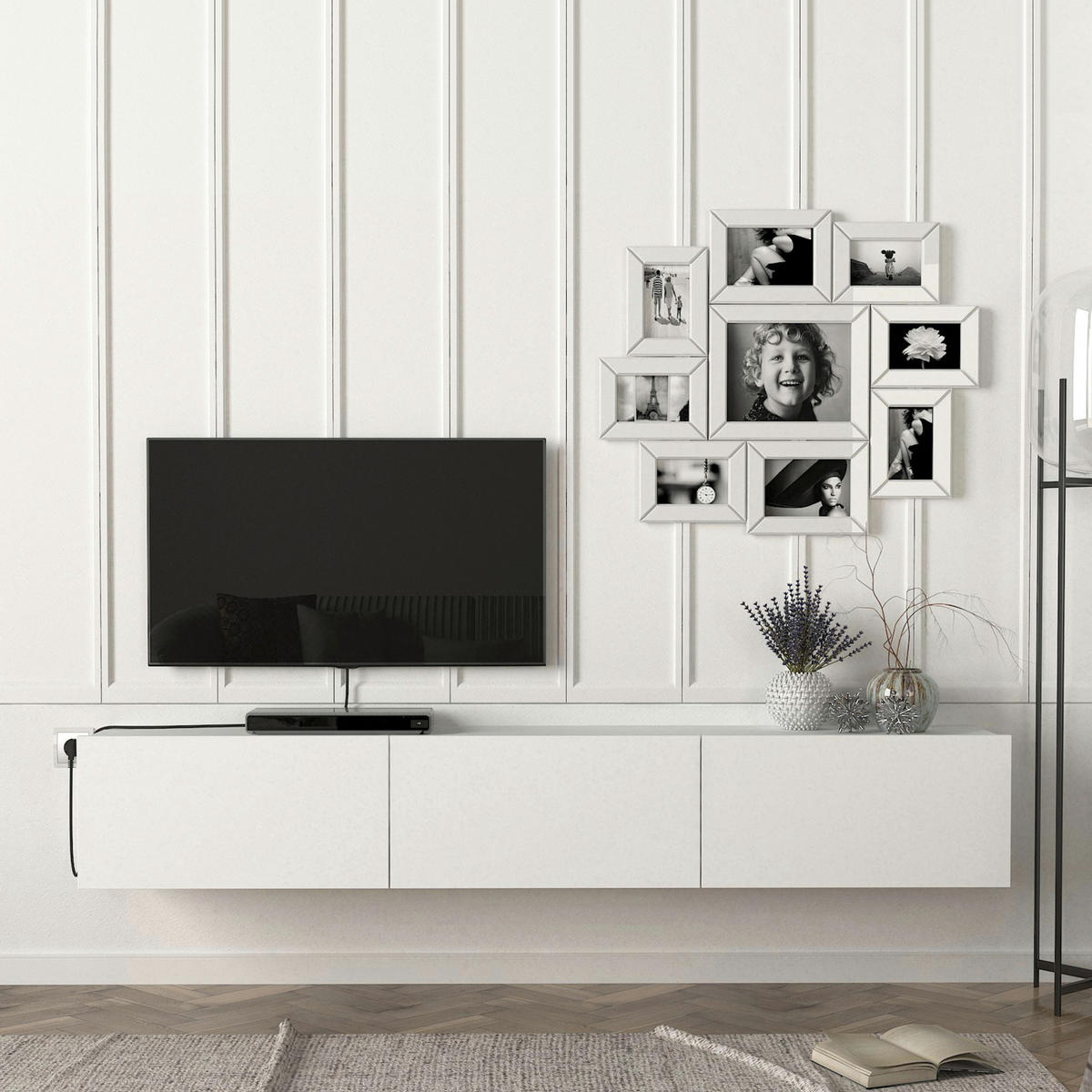 TV-ELEMENT Vihti - Weiß, Holzwerkstoff (180/29.5/31cm) - [en.casa]