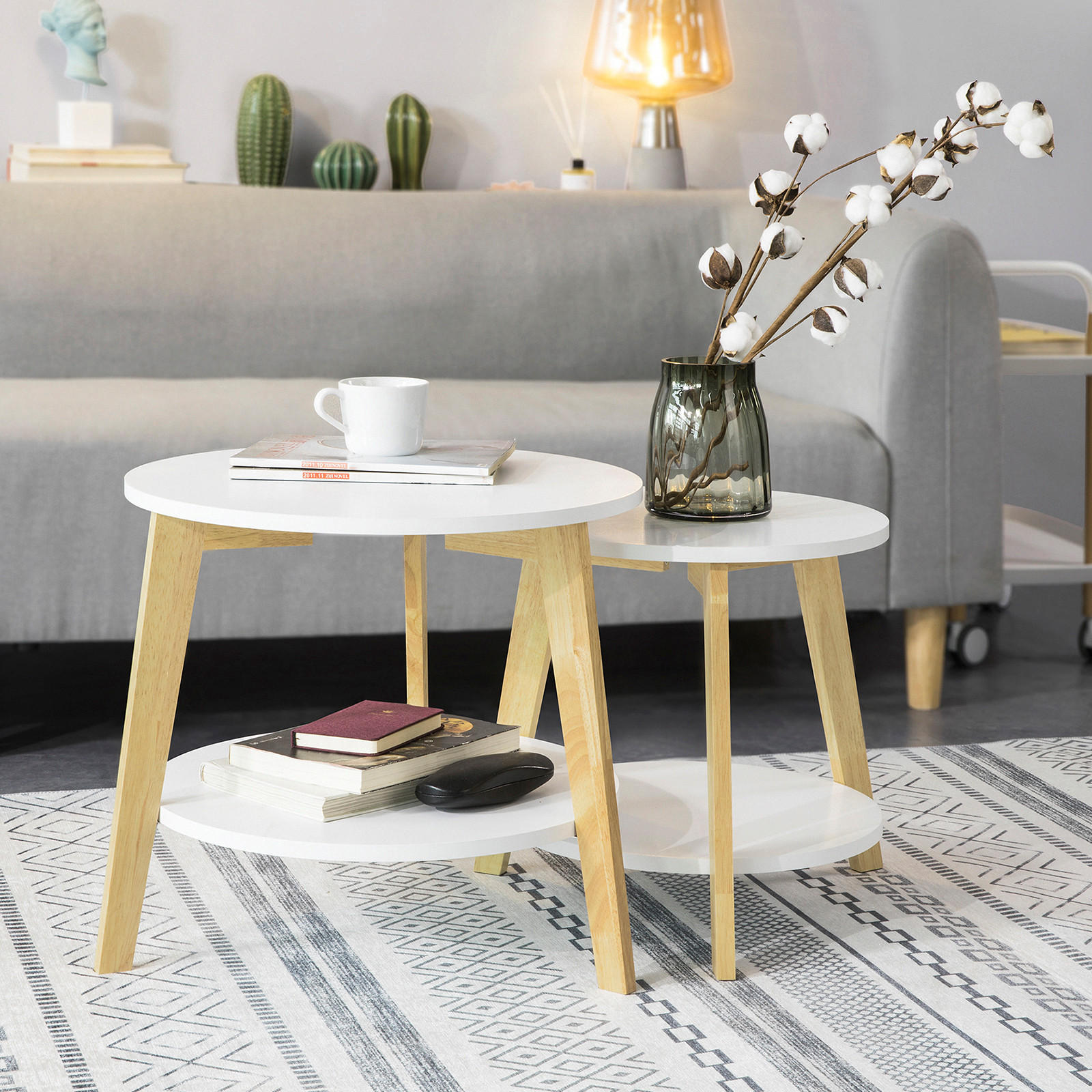 COUCHTISCH 2er Set Weiß - Weiß, Holzwerkstoff (46/50/45cm) - SoBuy