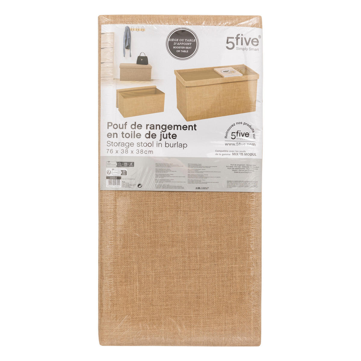 POUF Juta 76/38/38 cm - Beige, Holzwerkstoff (38/38/76cm) - 5five Simply Smart