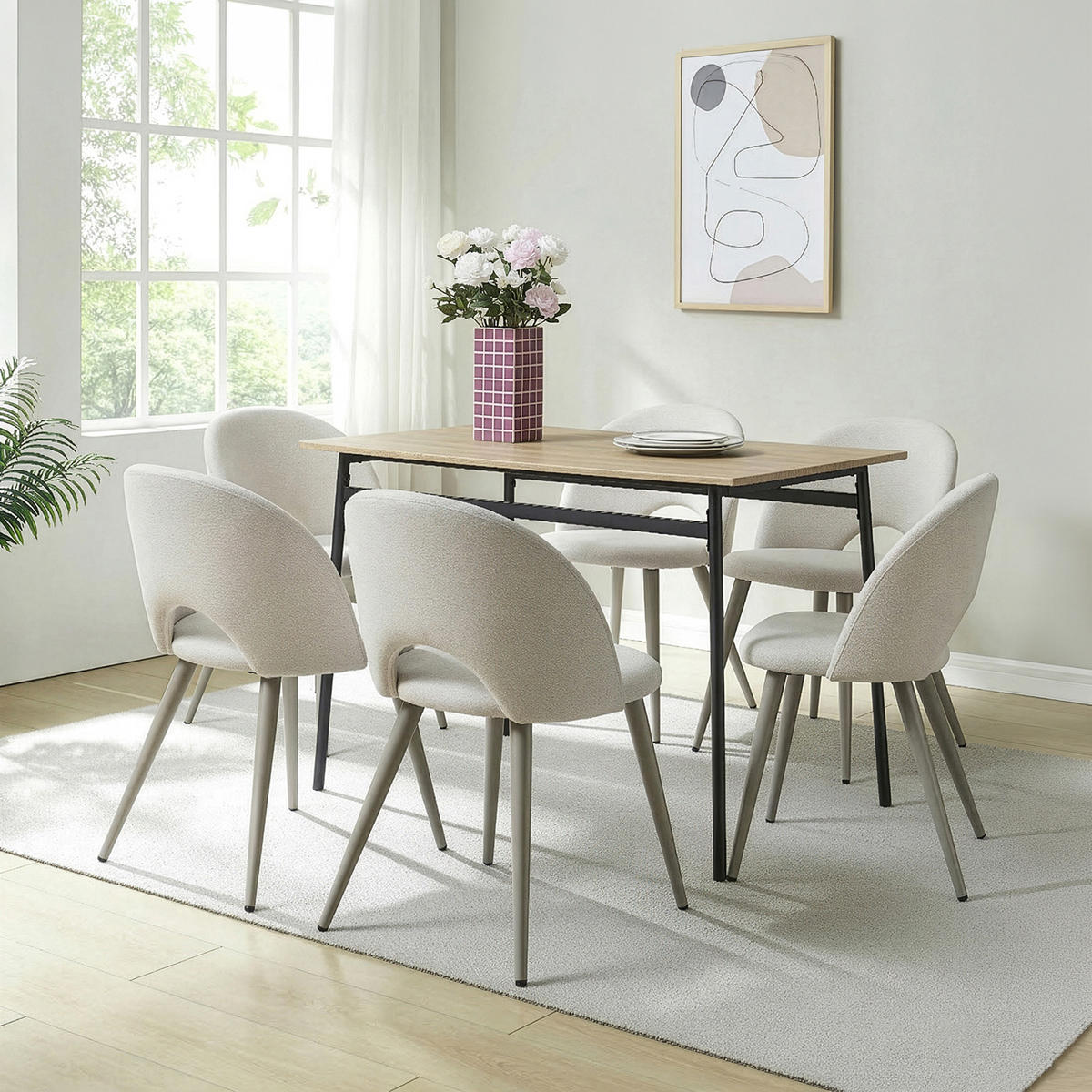 SADA JÍDELNÍCH ŽIDLÍ 6 KS Karijoki - béžová, kov/textil (50/77/55cm) - [en.casa]