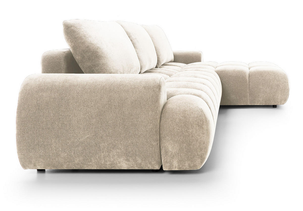 ECKSOFA 340 cm Valerio II, Schlaffunktion, Bettkasten, Rechts, Vanille - Ecru, Holz (177/340cm) - Emporius