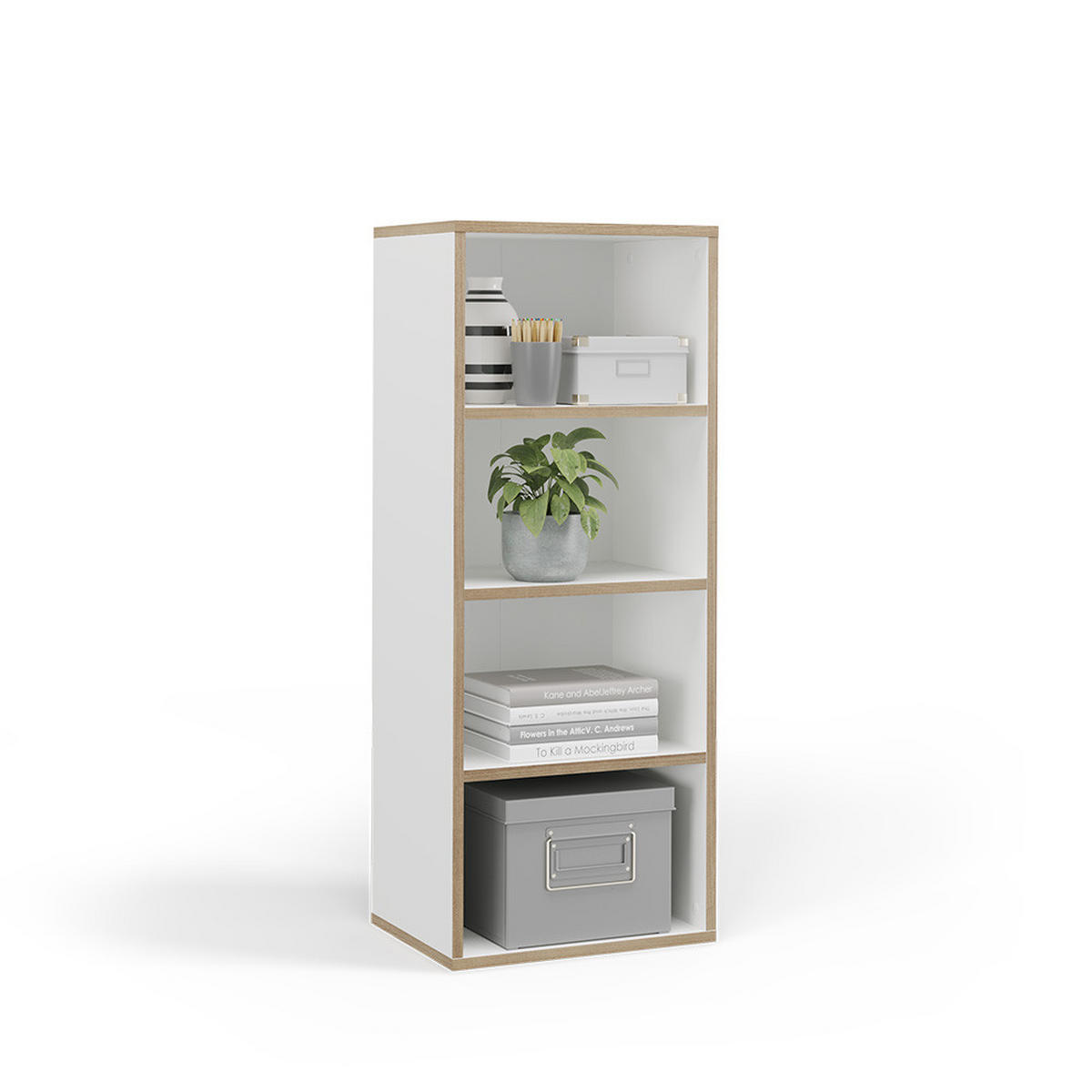 BÜCHERREGAL Tetrix Weiß 40 x 100 cm mit 4 Fächern - Beige/Weiß, Holzwerkstoff (40/100/30cm) - Vicco