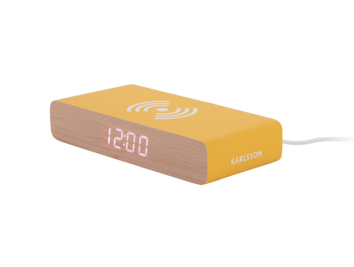 WECKER Retro Flat LED 16/7/3 cm - Gelb, Holz (7/3/16cm) - Karlsson