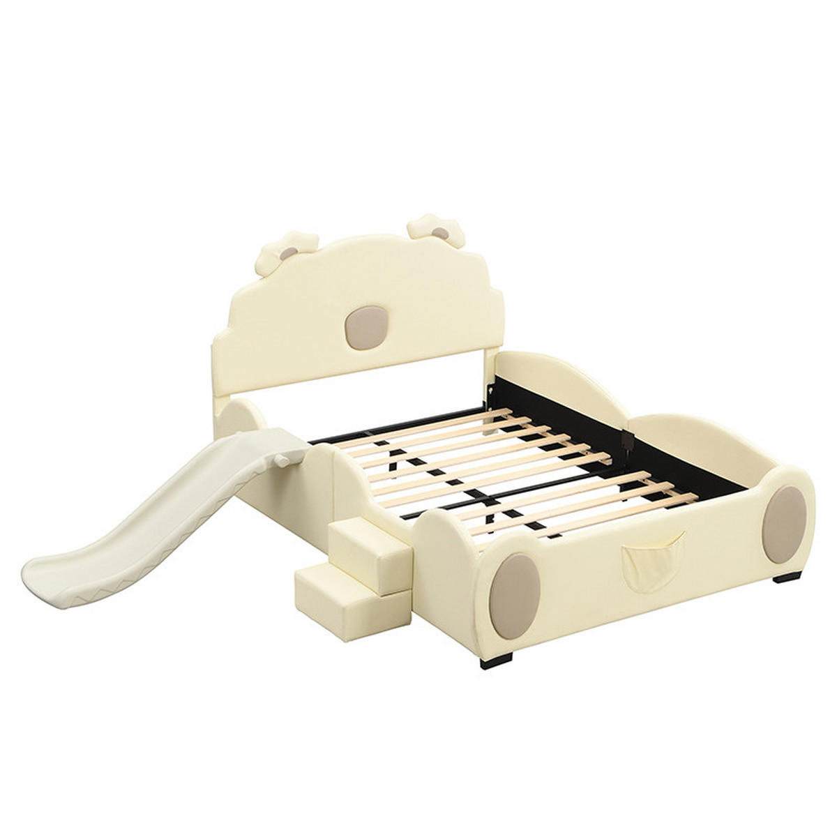 KINDERBETT Cartoon Bärenbett 140/200 cm beige mit Rutsche und Leiter - Beige, Kunststoff (140/200cm) - OKWISH