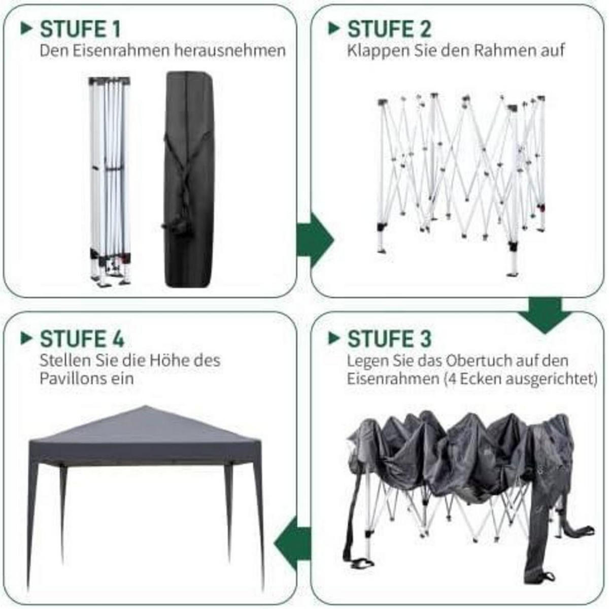PAVILLON 3 x 3 m wasserdicht UV Schutz 50+ mit 4 Seitenteilen Dunkelgrau - Anthrazit, Metall (255/300/300cm)