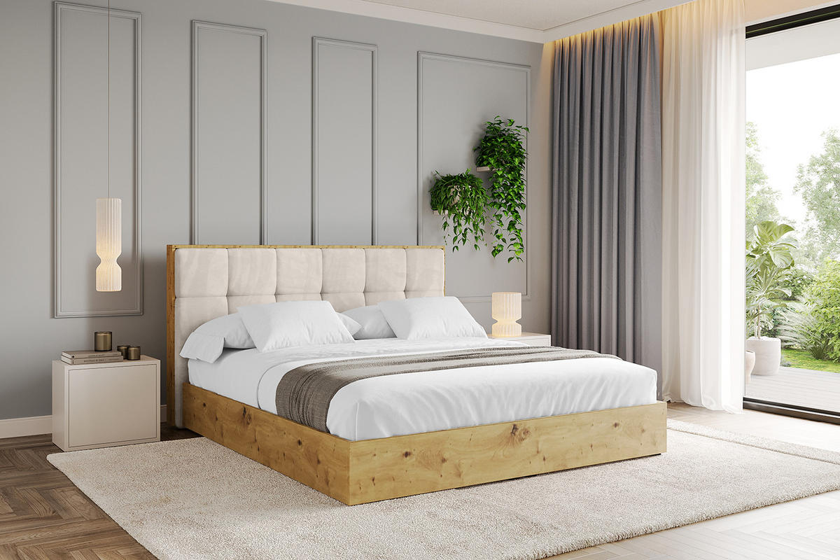 POLSTERBETT mit Bettkasten und Lattenrost, Boxbett ohne Matratze - ENZO7 140x200 Beige - Beige, Holzwerkstoff/Textil (140/200cm) - ALTDECOR
