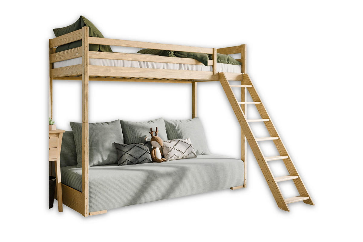 ETAGENBETT SIDNEY 90x200 in Kiefer / Grau - Salbeigrün/Kieferfarben, Holz/Holzwerkstoff (90/200cm) - Deine Möbel 24