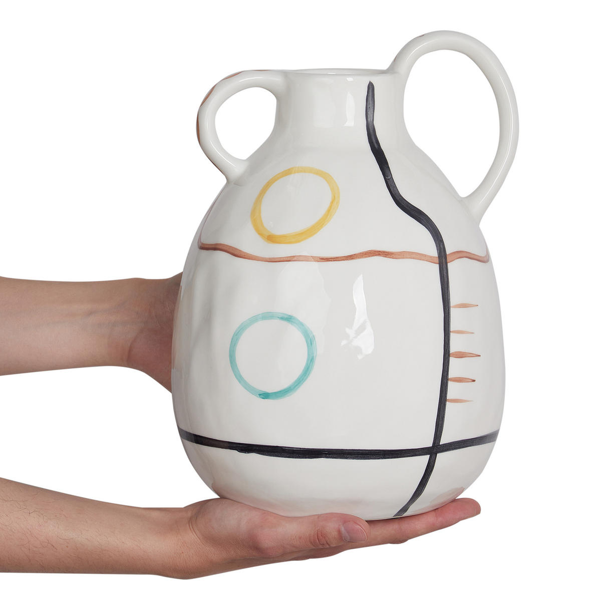 BLUMENVASE Steinzeug weiß Dory - Weiß, Stein (28cm) - Beliani