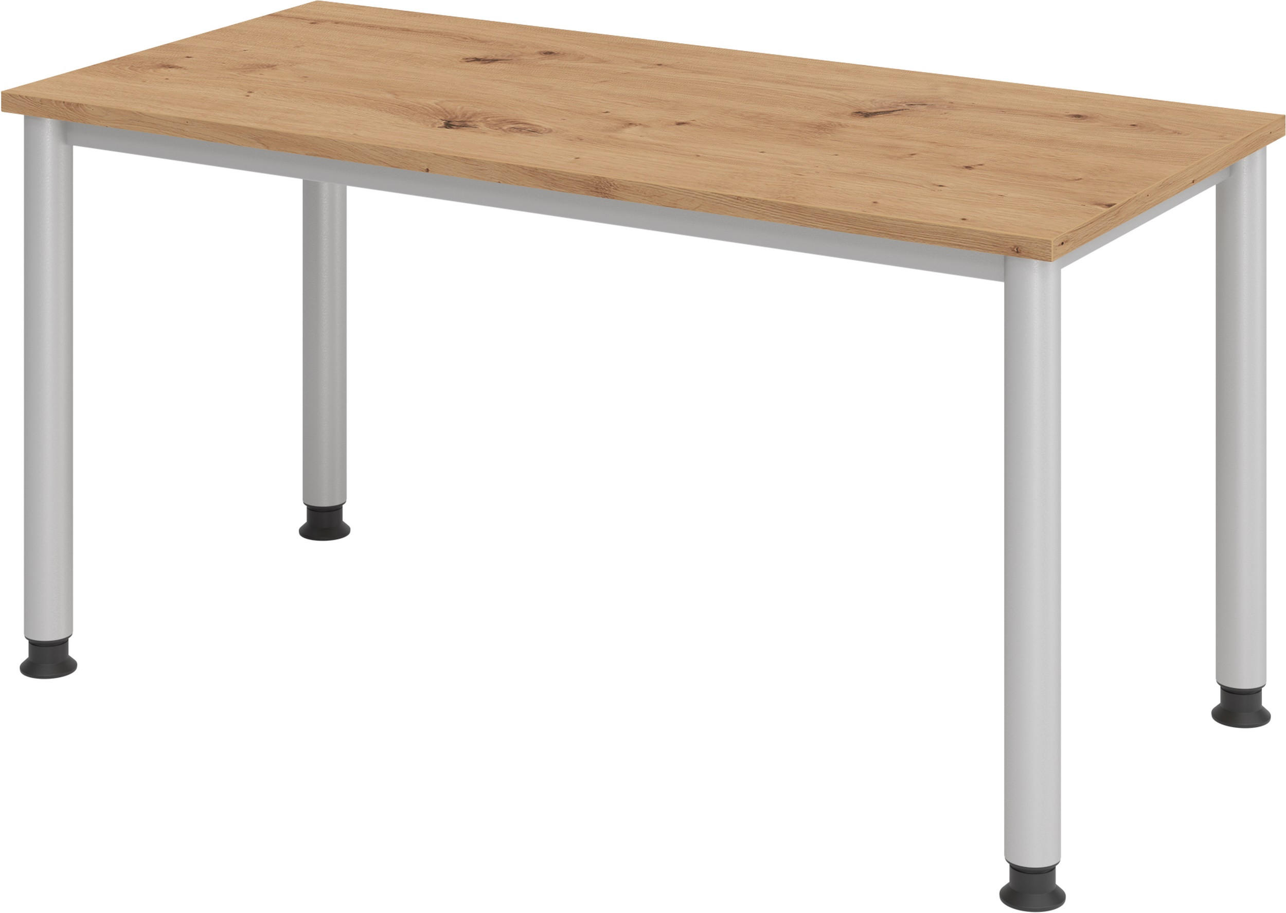 SCHREIBTISCH Serie-H (Mini) 67,2/140/74 cm in Wildeiche/Silberfarben - Wildeiche/Silberfarben, Holzwerkstoff (67.2/140/74cm) - bümö