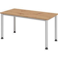 SCHREIBTISCH Serie-H (Mini) 67,2/140/74 cm in Wildeiche/Silberfarben - Wildeiche/Silberfarben, Holzwerkstoff (67.2/140/74cm) - bümö