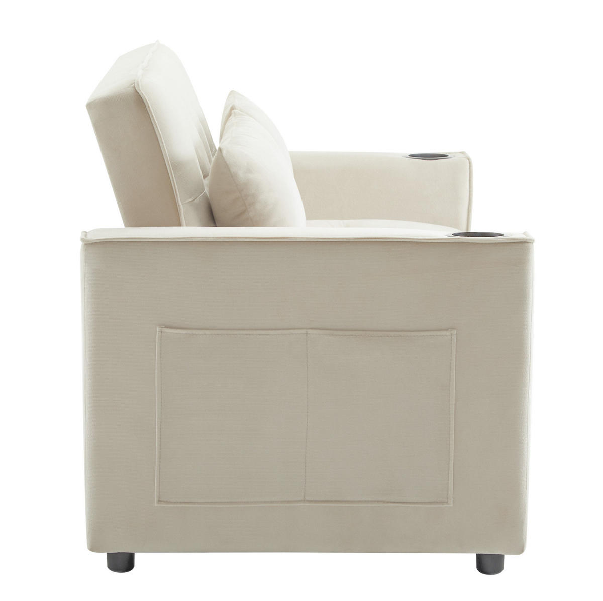 SCHLAFSOFA aus Samt 137x76,5x83 cm Beige mit Schlaffunktion, Getränkehaltern und 3-fach verstellbarer Rückenlehne - Beige, Textil (76.5/83/137cm) - Modfu