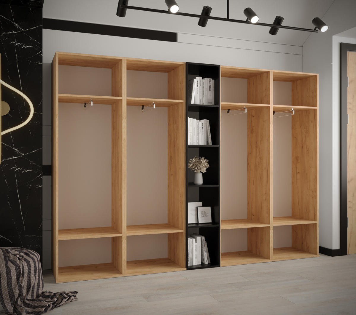 GARDEROBENSCHRANK 230/184/42 - Eichefarben/Schwarz, Holz/Kunststoff (230/184/42cm) - MÖBEL KRYSPOL
