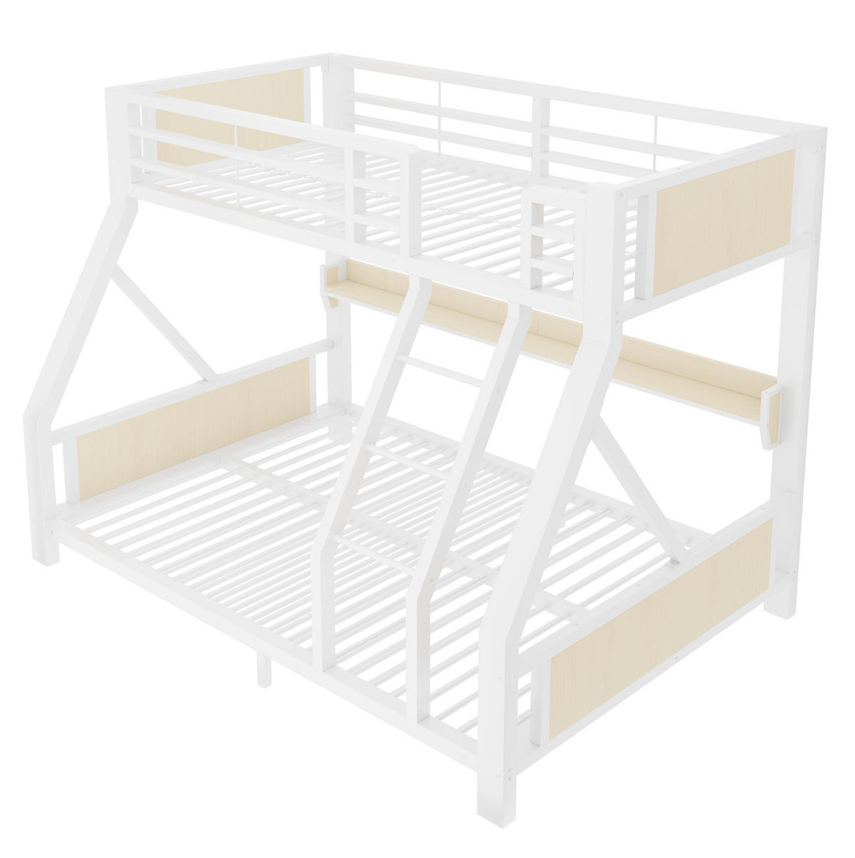 ETAGENBETT aus Metall und Holz 90x200/140x200 cm Weiß mit LED-Beleuchtung und Ablagefach - Weiß, Metall (90/200cm) - Modfu