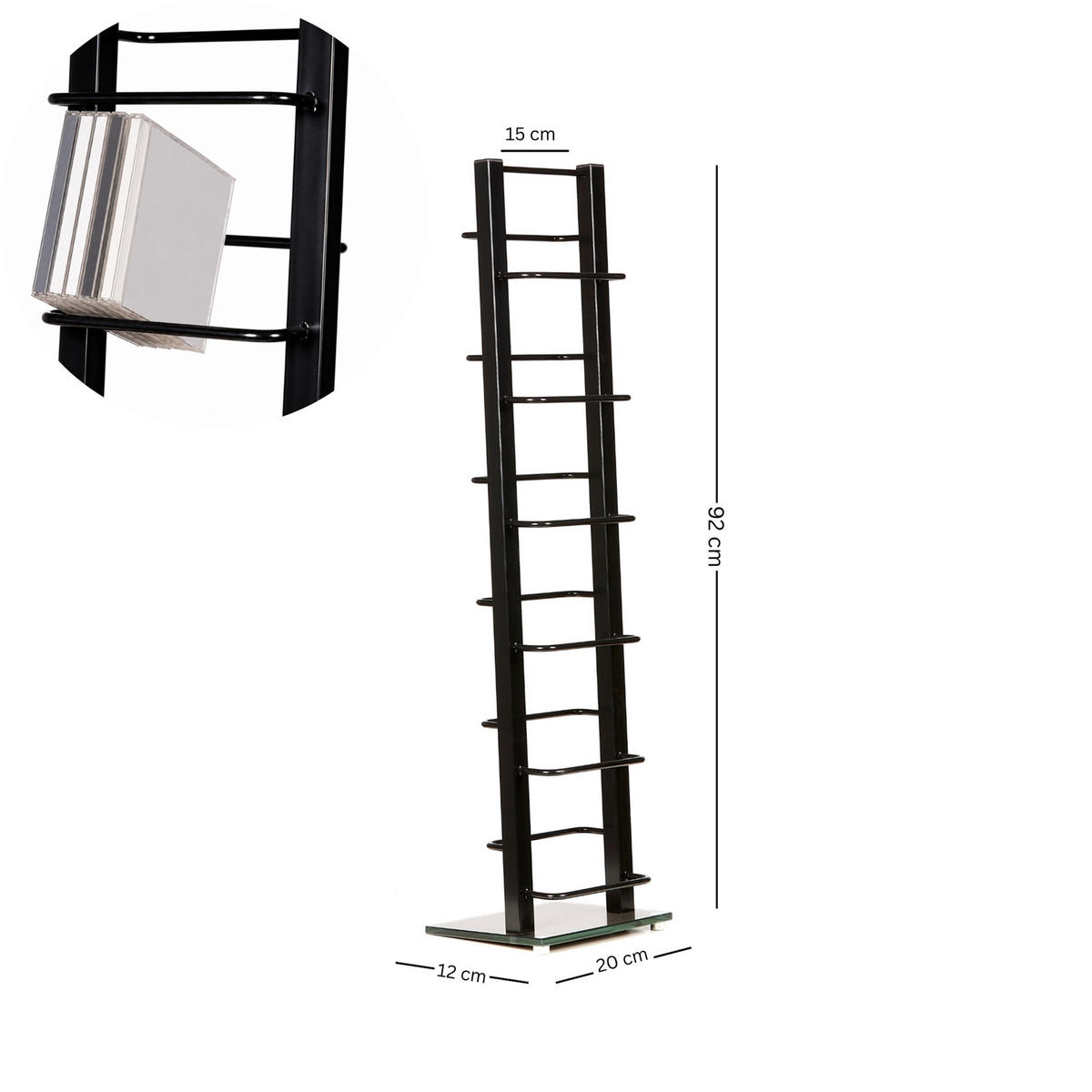 CD STÄNDER LOUNGE TOWER 92 Aluminium / Glas, für 85 CDs schwarz - Schwarz, Metall (20/92/12cm) - DESIGN DELIGHTS