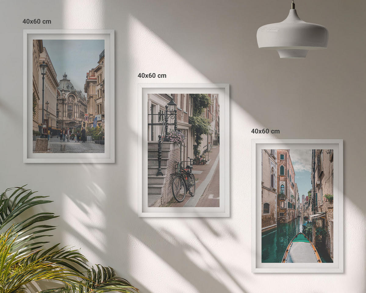 BILDER SET 3er Set - 40x60 cm Weißer Rahmen - Venedigs Wasserstraßen - Weiß, Kunststoff (40/60cm) - TULUP
