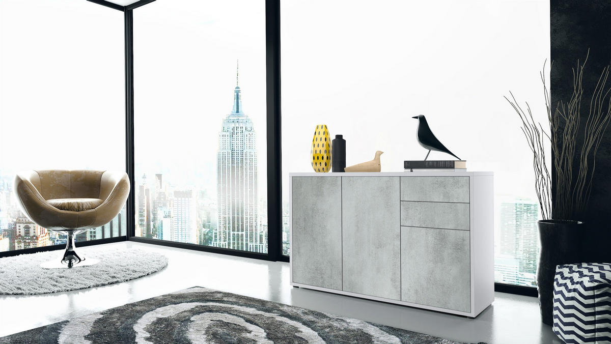 KOMMODE Ben Front in Beton Oxid Optik - Hellgrau, Holzwerkstoff (117/74/36cm) - Vladon
