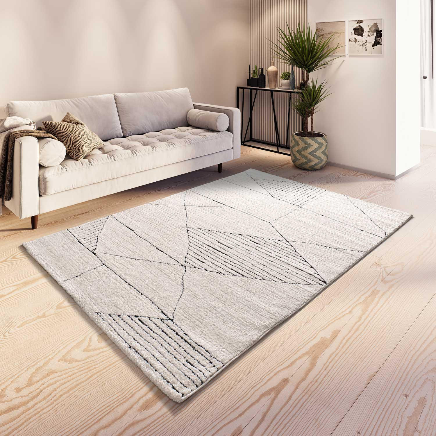 Thumbnail - Atticgo Webteppich, Weiß, Schwarz, Textil, Ethno, Rechteckig, 120x170 cm, Oeko-Tex® Standard 100, für Fußbodenheizung ge...
