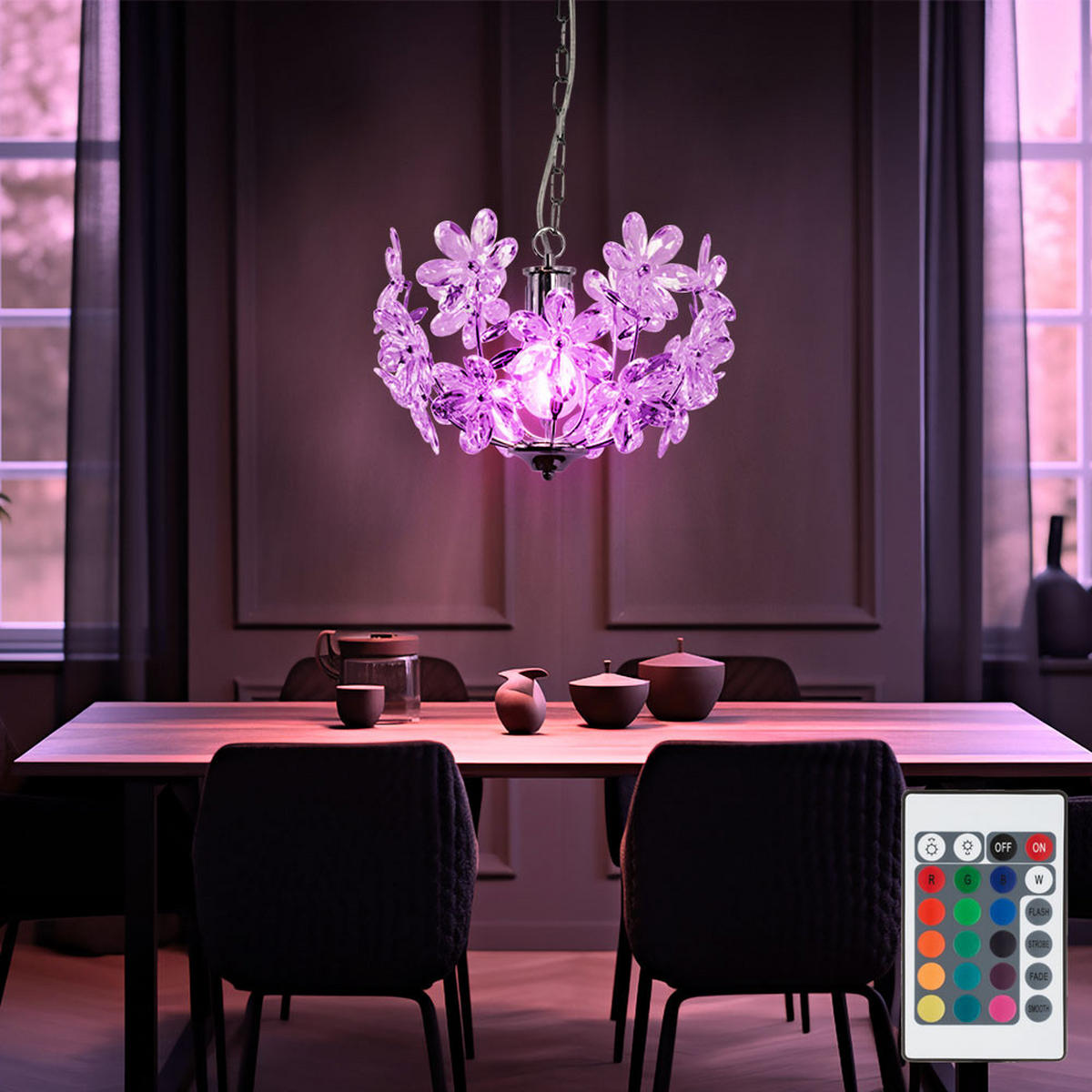 LED HÄNGELEUCHTE Chrom Klar Blüten Design - Klar, Metall (34/34/87cm) - Globo Lighting