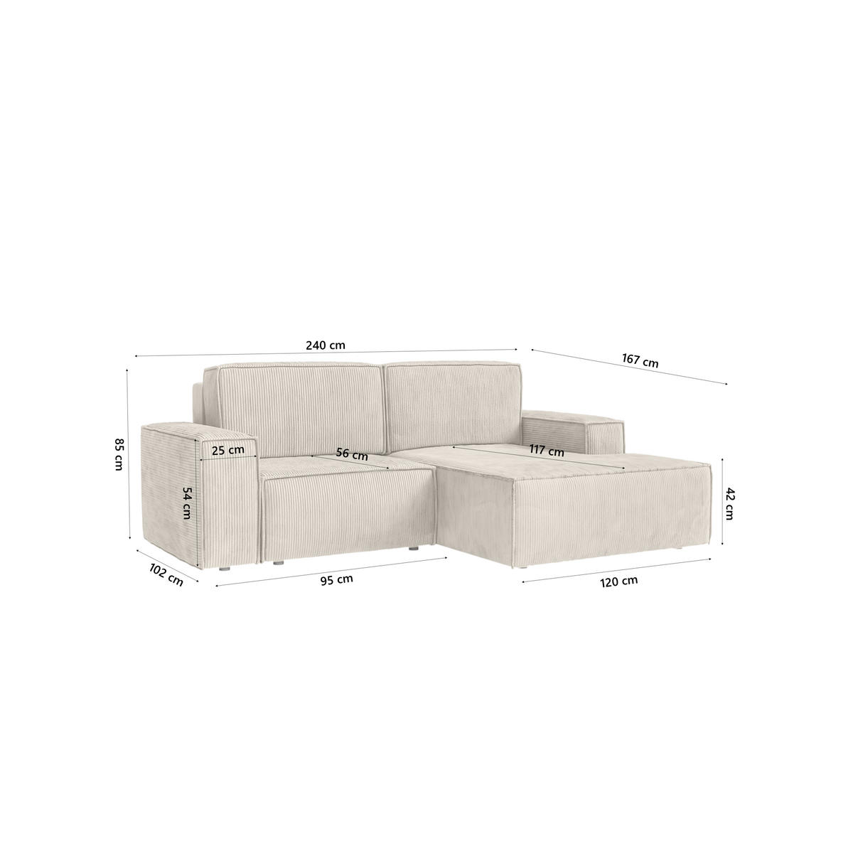 ECKSOFA KOKKO MINI mit Schlaffunktion, Beige - Beige, Textil (240/167cm) - Fedve