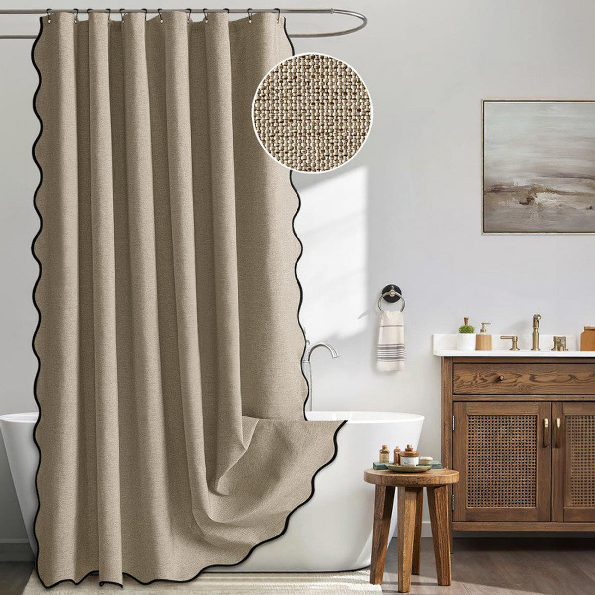 DUSCHVORHANG, kaffeefarben, Struktur in Leinenoptik, 180 x 200 cm - Braun, Textil (200/180cm)