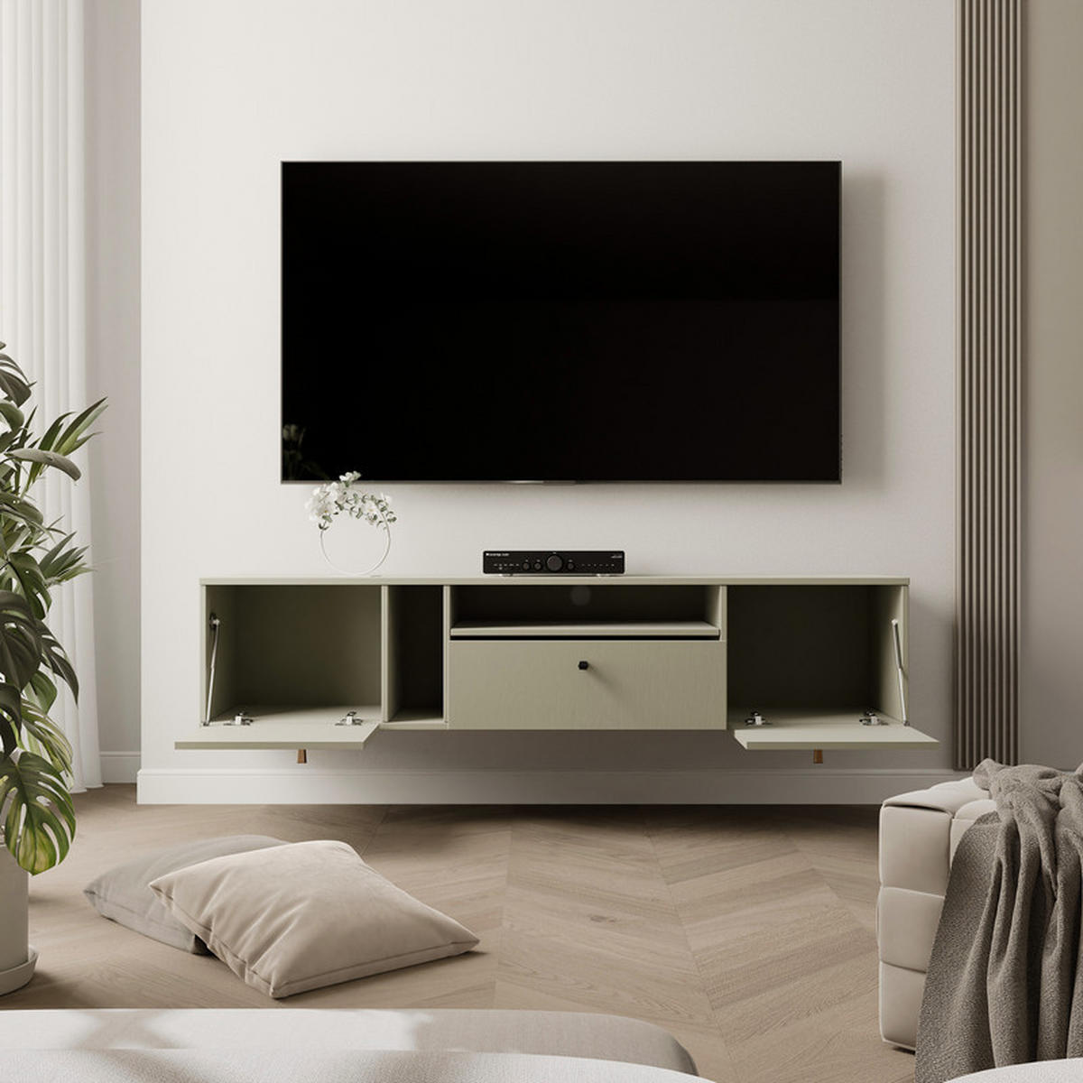 TV-LOWBOARD FLOW 180 cm, Eukalyptus - Eukalyptusholzfarben, Holzwerkstoff/Metall (180/48.5/40.5cm) - Idohome
