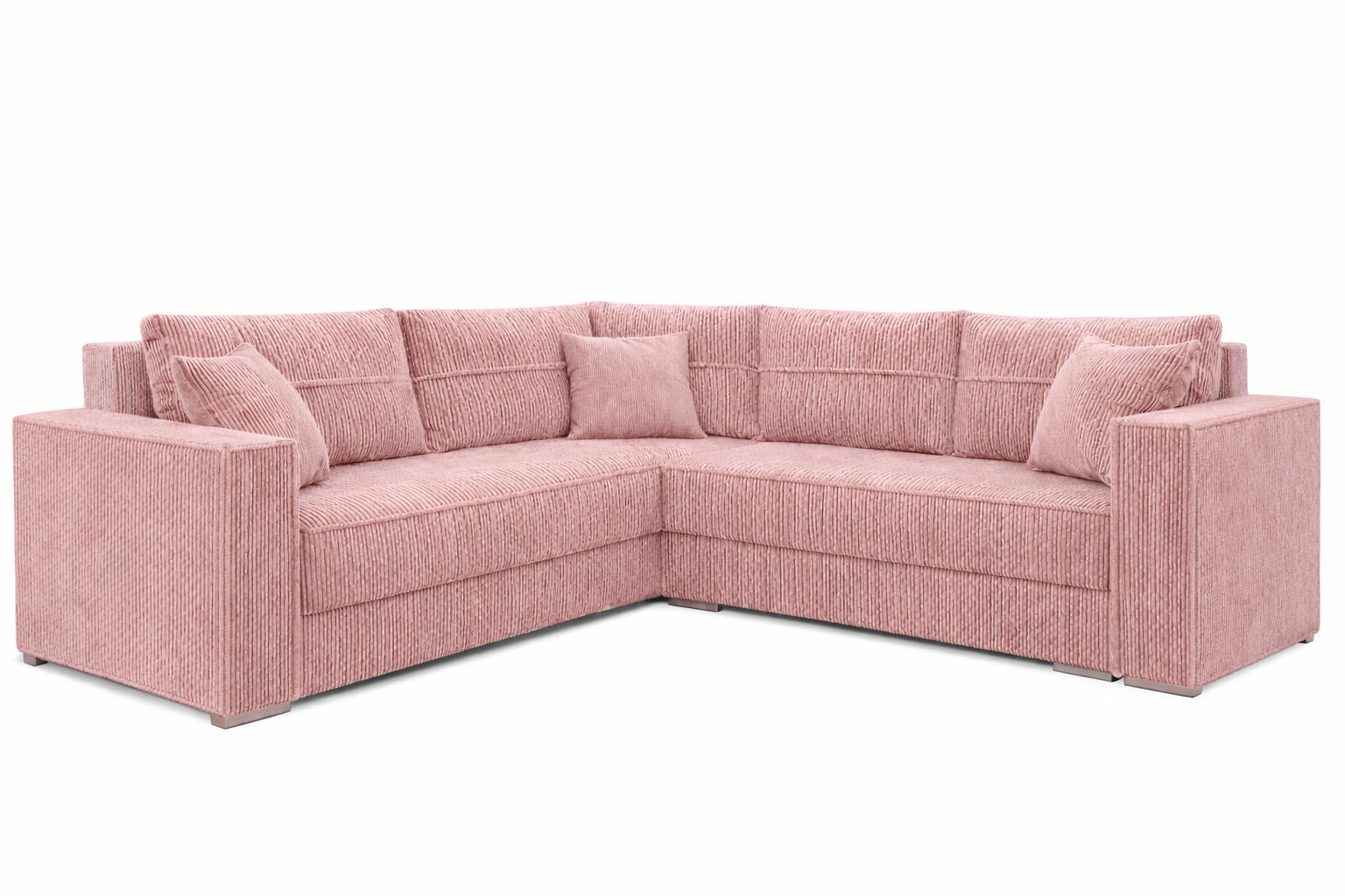ECKSOFA PARIS – L-Form mit Schlaffunktion & Bettkasten Flauschiger Cord Stoff POSO Rosa - Rosa, Kunststoff (239/222cm) - Wohnideebilder