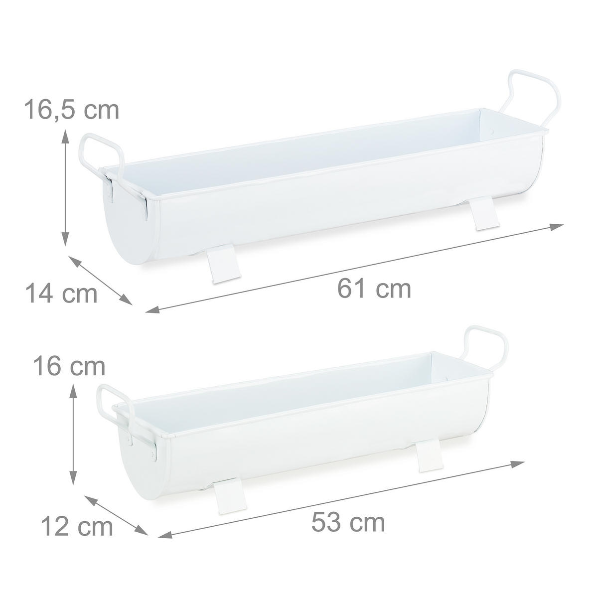 2xBLUMENKASTEN - Weiß, Metall (61/16.5/14cm) - Relaxdays