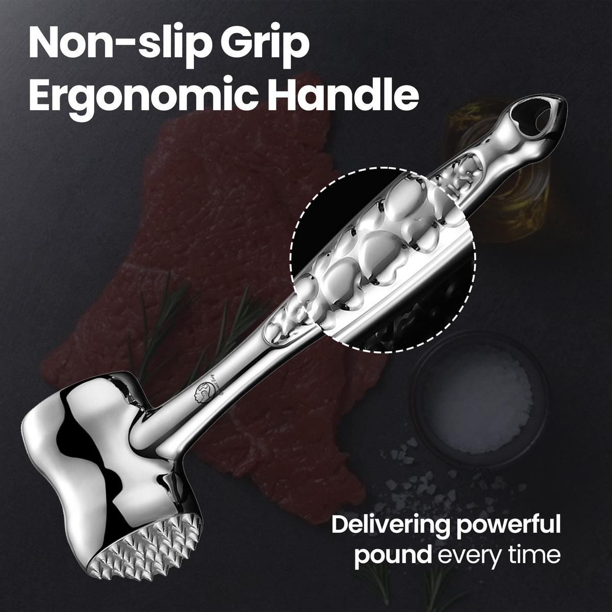 FLEISCHKLOPFER - Love Edition,Fleischhammer Hammer Love Edition, Edelstahl, rutschfester Griff zum Klopfen - Edelstahlfarben, Metall (7.7cm) - Gourmet Easy