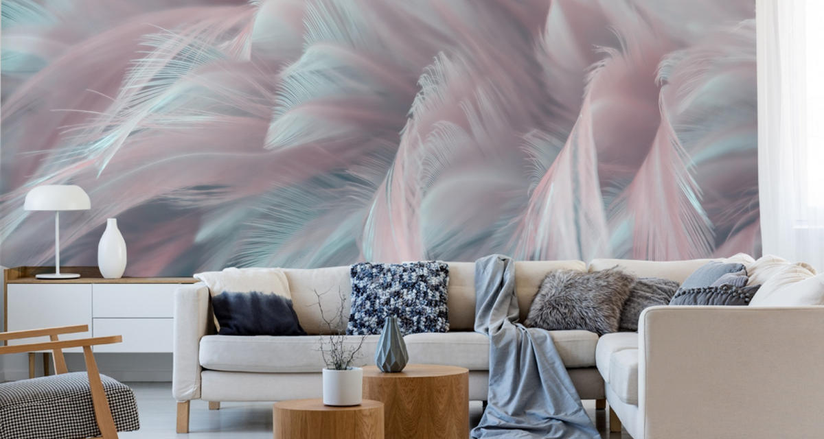 FOTOTAPETE Für Schlafzimmer Bunte Federn 3D 520x318cm - Türkis/Blau, Papier (520/318cm) - Muralo
