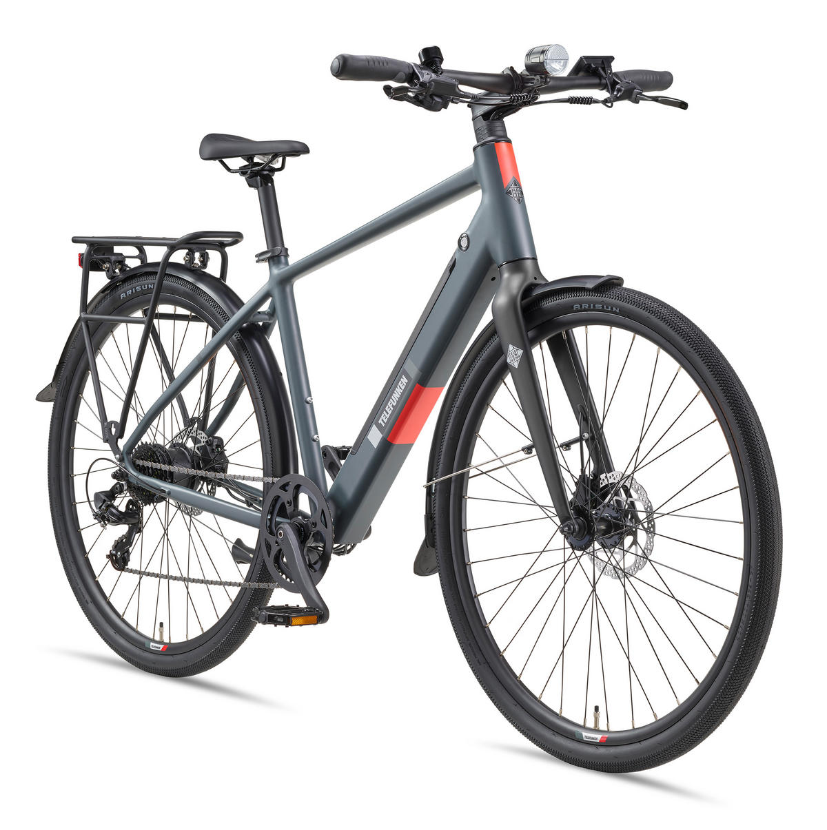 E-BIKE Urban UH210 Elektrofahrrad 28 Zoll Pedelec 417,6 Wh Hinterradmotor 7-Gang Kettenschaltung, leicht - Grau, Metall (111cm) - Telefunken