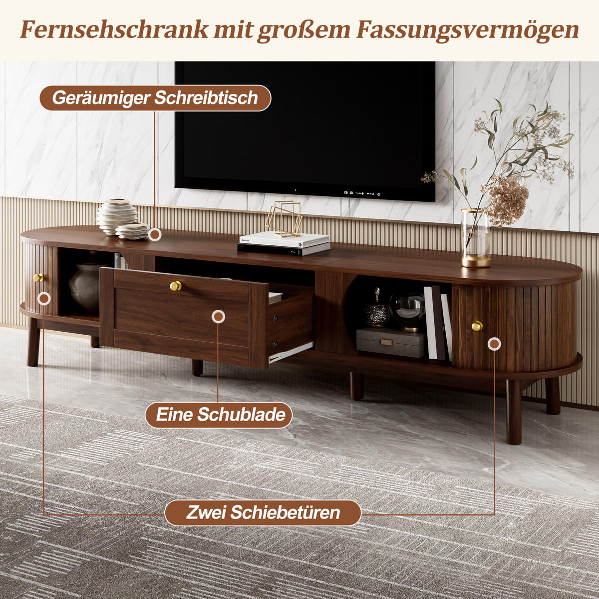 TV-LOWBOARD 170/39,5/38 cm Nussbaum aus MDF mit Schublade - Walnussfarben, Holzwerkstoff (39.5/38/170cm) - OKWISH