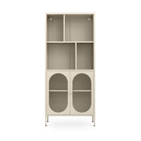BÜCHERREGAL Metall industriell MILIE, 180 cm hoch, 2 Türen, 4 Nischen, beige und geriffeltes Glas - Beige, Metall (80/180/35cm) - Sicaan