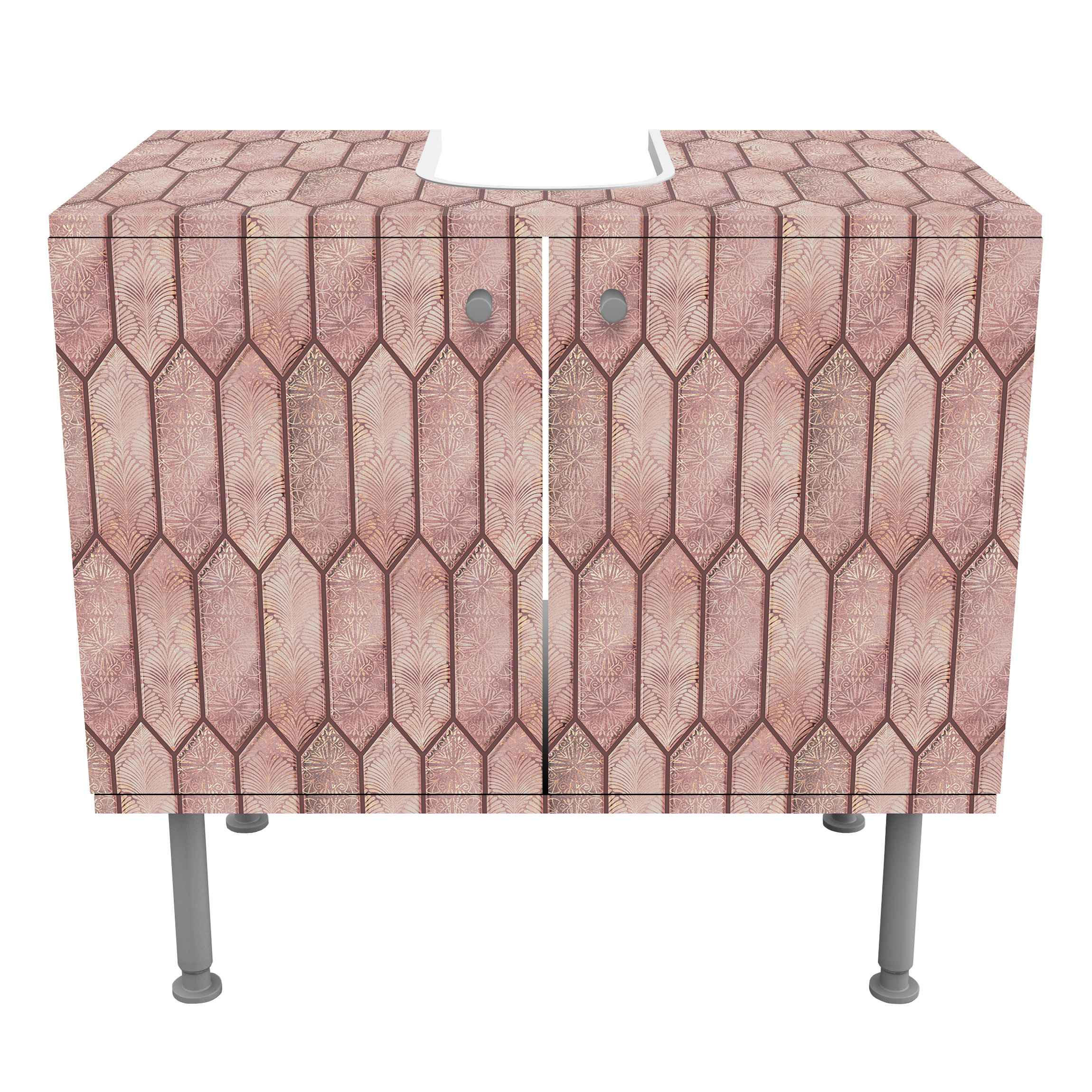 WASCHBECKENUNTERSCHRANK Fischschuppen Muster Fliesen Rosa 60/55/35 cm - Rosa, Holzwerkstoff (60/55/35cm) - Bilderwelten