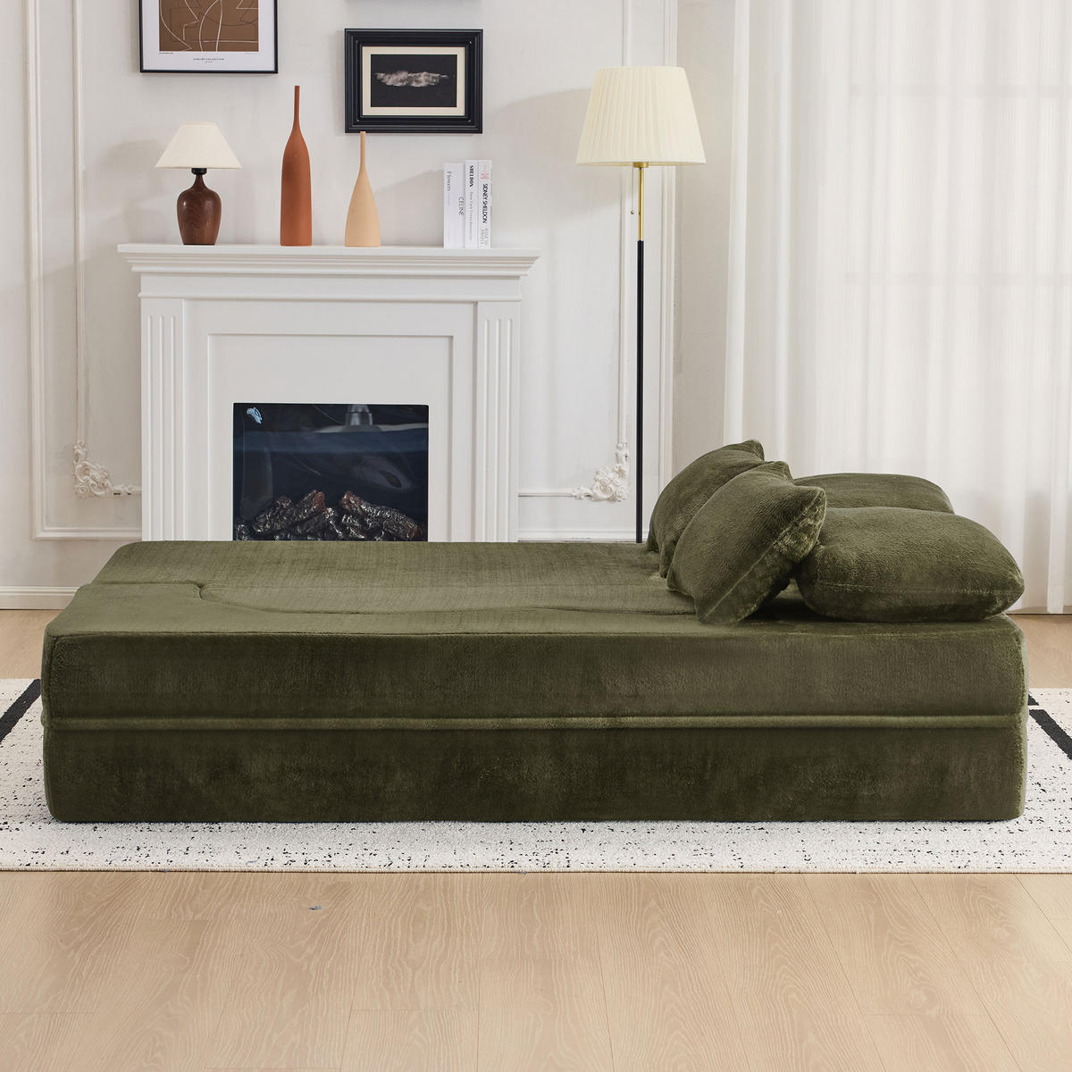 2-SITZER SCHLAFSOFA Flanell Grün mit 4 Kissen - Grün, Textil (198/76/120cm) - WISHDOR