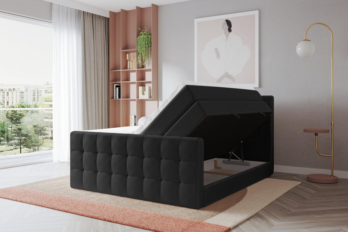BOXSPRINGOVÁ POSTEL s matrací H3/H4 - IGAN-Z KING - 120x200 cm Černá - vysoce lesklá černá, kompozitní dřevo (123/200cm) - ALTDECOR