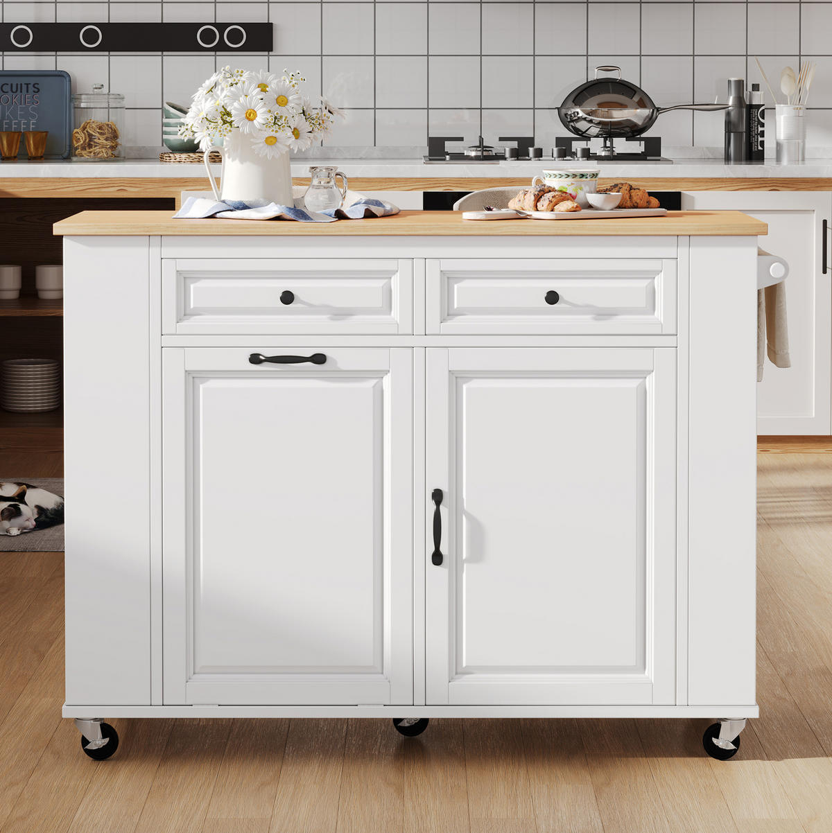 KÜCHENINSEL 120/40-70/92 cm aus MDF mit ausklappbarer Arbeitsplatte Weiß/Natur - Weiß, Holzwerkstoff (120/92/70cm) - Modenvie