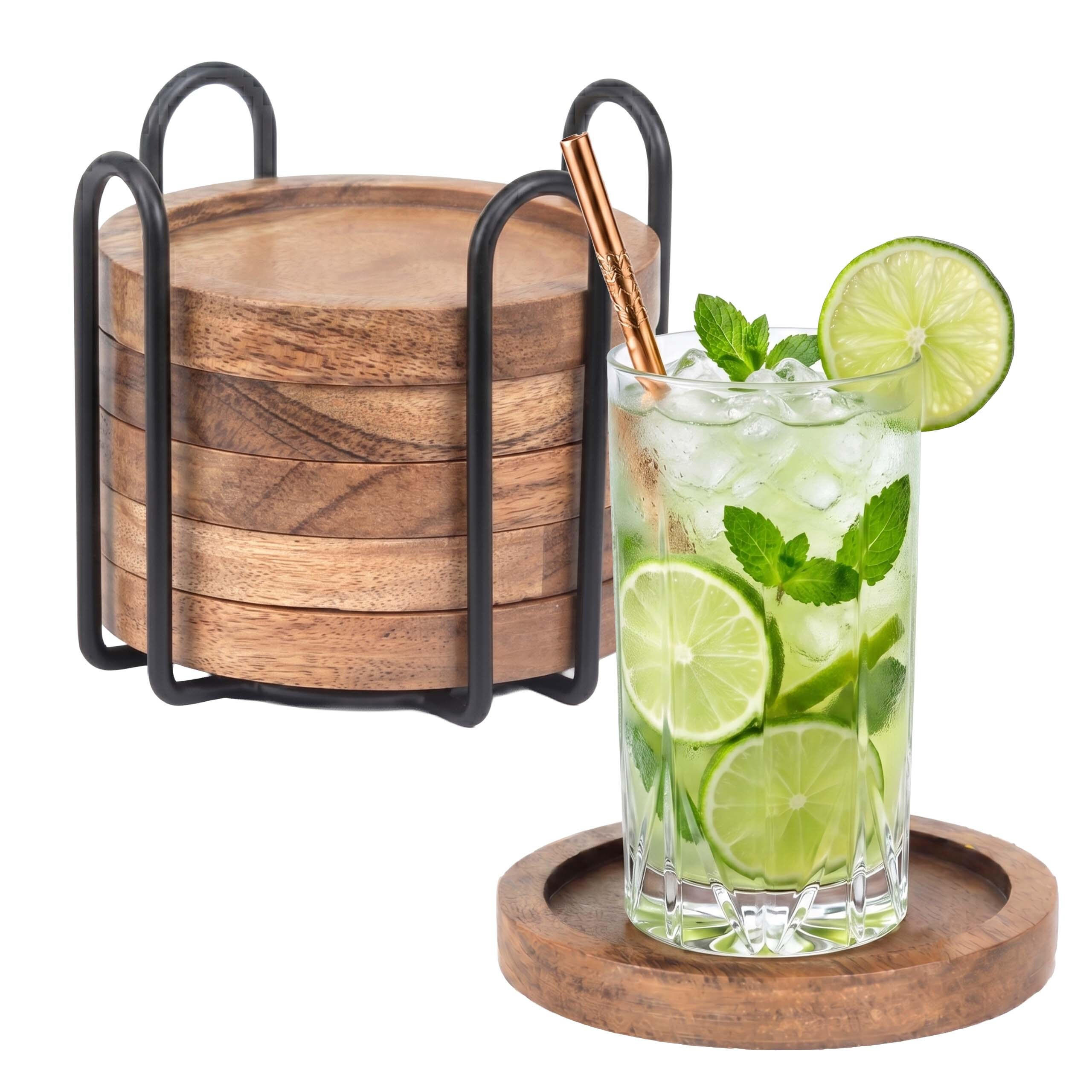 6XUNTERSETZER - Braun, Holz/Metall (11/11cm) - Relaxdays